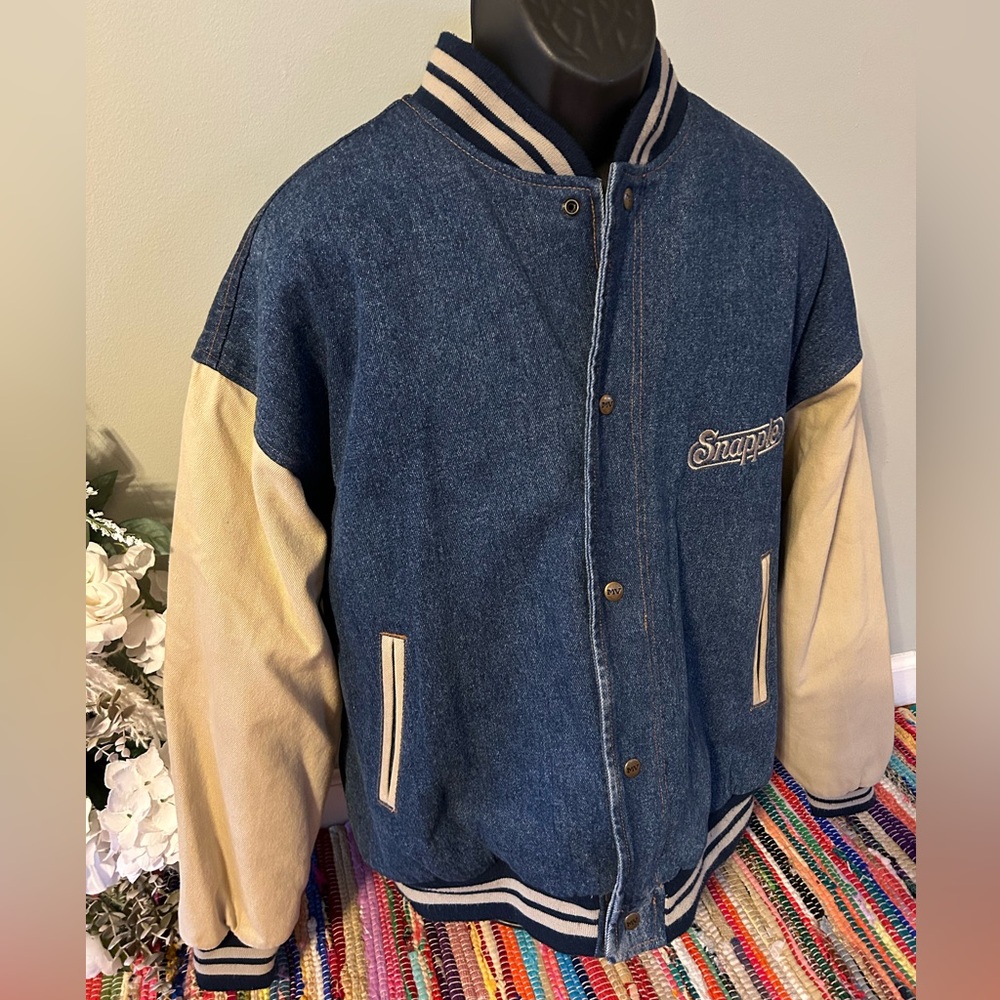 90s Snapple Denim Varsity Jacket Bomber Coat Button Front XL - Picture 5 of 7